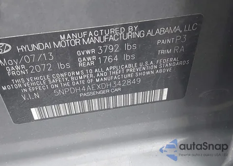 2013 Hyundai Elantra Limited из США, поврежденный, VIN 5NPDH4AEXDH342849